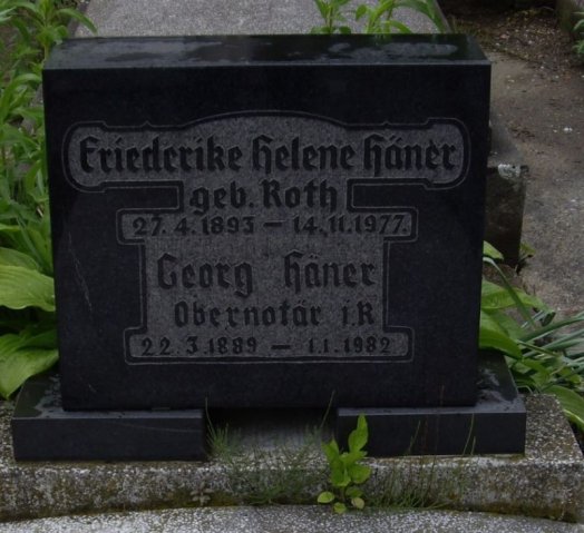 Haener Georg 1889-1982 Roth Friedericke 1893-1977 Grabstein